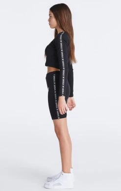 SikSilk Girls Black Ribbed Taped Cropped T-Shirt -Style Zone Shop SSG 0159 20SSG 0160 0592