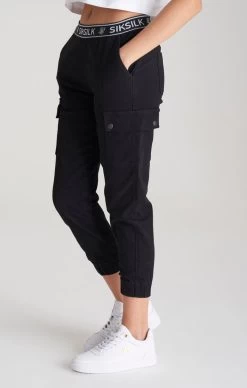 SikSilk Girls Black Taped Cargo Pant