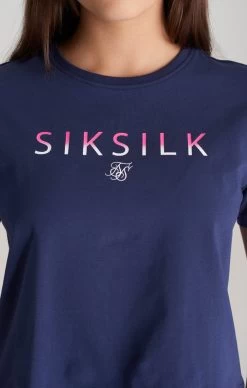 SikSilk Girls Navy Fade Logo Cropped T-Shirt -Style Zone Shop SSG 0220 022 c0543730 83d7 4c65 b3db e5f070a19b1e