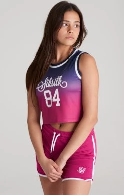 SikSilk Mesh Basketball Crop Vest - Navy & Pink