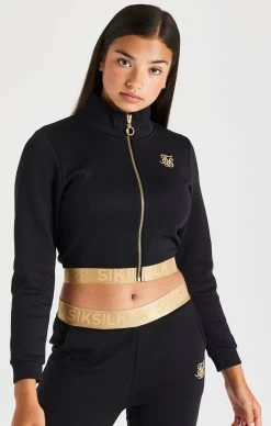 SikSilk Metallic Taped Zip Through - Black