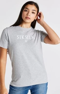 SikSilk Girls Grey Marl Branded T-Shirt