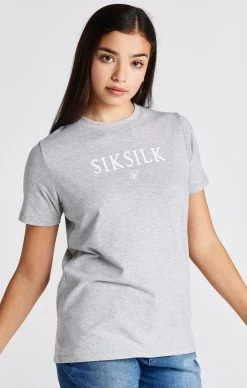 SikSilk Girls Grey Marl Branded T-Shirt -Style Zone Shop SSG 0266 7