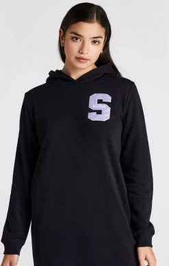 SikSilk Girls Black Varsity Logo Hoodie Dress