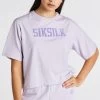 SikSilk Girls Purple Varsity Logo Crop T-Shirt