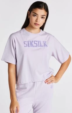 SikSilk Girls Purple Varsity Logo Crop T-Shirt