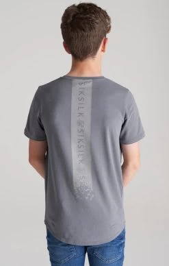 SikSilk Boys Grey Back Print Scoop Hem T-Shirt