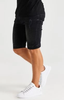 SikSilk Boys Black Distressed Denim Short