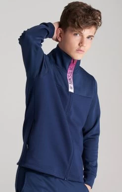 SikSilk Boys Navy Fade Zip Thru Funnel Neck