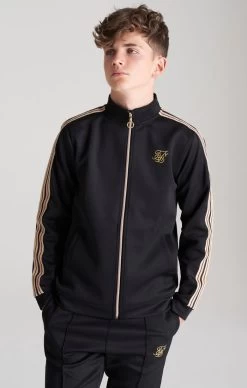 SikSilk Boys Black Taped Zip Thru Funnel Neck