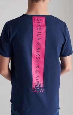 SikSilk Boys Navy Back Print Scoop Hem T-Shirt