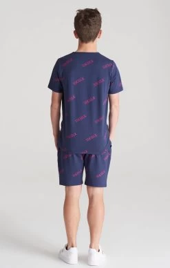 SikSilk Boys Navy Monogram Printed Short -Style Zone Shop SSK 0583 SSK 0583 011 492d2945 6a1e 4bfc 852f 977dc95fa535