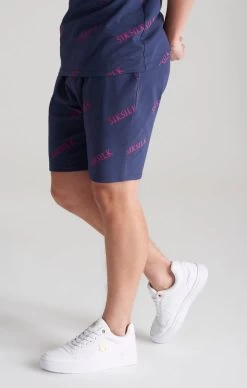 SikSilk Boys Navy Monogram Printed Short