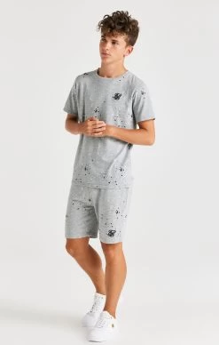 SikSilk Paint Splatter Shorts - Grey Marl -Style Zone Shop SSK 1088 SSK 1089 001