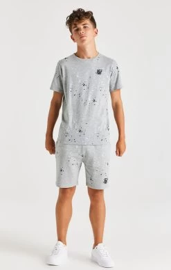 SikSilk Paint Splatter Shorts - Grey Marl -Style Zone Shop SSK 1088 SSK 1089 004