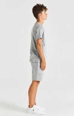 SikSilk Paint Splatter Shorts - Grey Marl -Style Zone Shop SSK 1088 SSK 1089 007