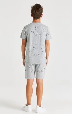 SikSilk Paint Splatter Shorts - Grey Marl -Style Zone Shop SSK 1088 SSK 1089 008