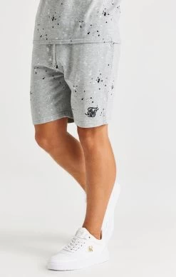 SikSilk Paint Splatter Shorts - Grey Marl