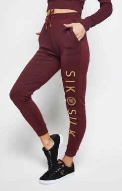 SikSilk Eyelet Mesh Track Pants - Burgundy