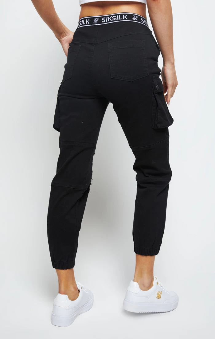 SikSilk Distressed Cargo Jogger - Black 5 SikSilk Distressed Cargo Jogger - Black - Image 3