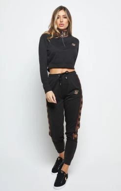 SikSilk Distinction Quarter Zip Crop Hoodie - Black
