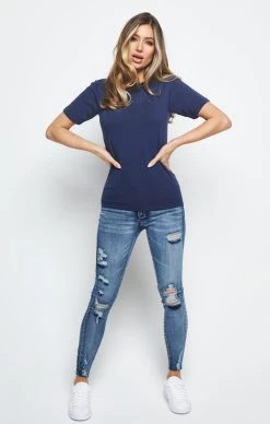 SikSilk Rib Knit Collar Ringer Tee - Navy -Style Zone Shop SSW 2430 5