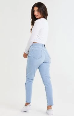 SikSilk Light Blue Knee Rip Denim Mom Jean -Style Zone Shop SSW 2829.8 5b0db8ac ca45 413e 8b99 8e468d2f515b