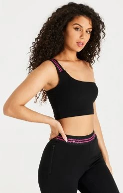 SikSilk Black Tape One Shoulder Crop Bralette