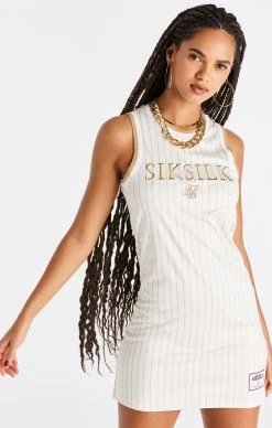 SikSilk Luxe Basketball Dress - Ecru & Gold