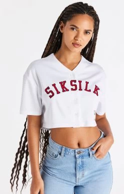 SikSilk White Baseball Crop Jersey