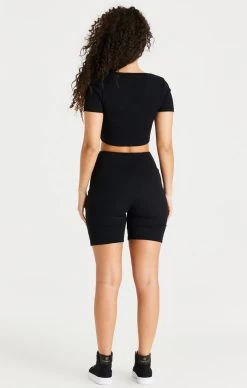 SikSilk Black Scoop Neck Ribbed Crop T-Shirt -Style Zone Shop SSW 3258 026 41ac8b0e 8bb6 4b1c 879e 99dc86417c9a