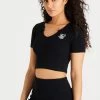 SikSilk Black Scoop Neck Ribbed Crop T-Shirt