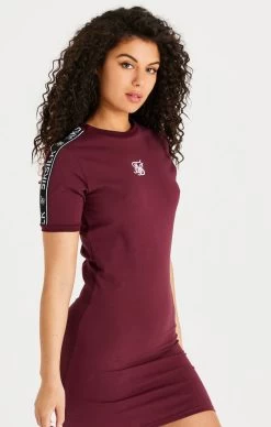 SikSilk Burgundy Tape Bodycon Dress