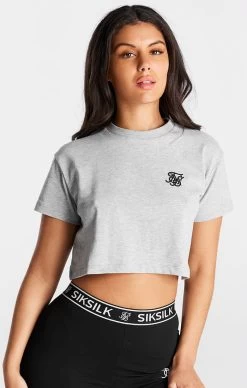 SikSilk Grey Marl Essential Box Fit Crop T-Shirt
