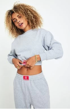 SikSilk Grey Marl Cropped Sweatshirt