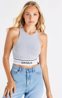 SikSilk Essential Racer Crop - Grey Marl
