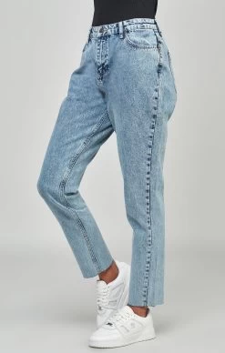 SikSilk Light Blue Wash Embroidered Mom Jean