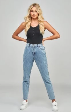 SikSilk Light Blue Wash Embroidered Mom Jean -Style Zone Shop SSW 3647 3a