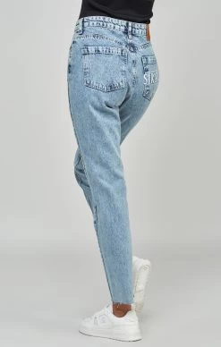 SikSilk Light Blue Wash Embroidered Mom Jean -Style Zone Shop SSW 3647 4a