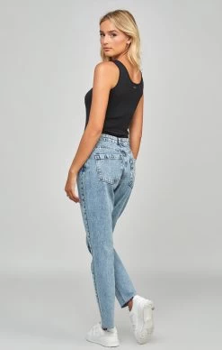 SikSilk Light Blue Wash Embroidered Mom Jean -Style Zone Shop SSW 3647 5a