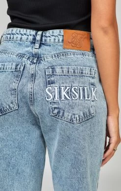 SikSilk Light Blue Wash Embroidered Mom Jean -Style Zone Shop SSW 3647 6a