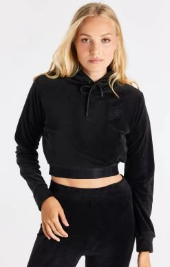 SikSilk Black Velour Cropped Hoodie