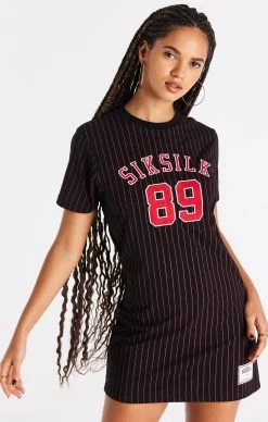 SikSilk Black And Red Baseball T-Shirt Dress