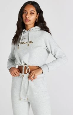 SikSilk Grey Marl Signature Crop Hoodie