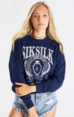 SikSilk Navy Varsity Oversize Sweatshirt