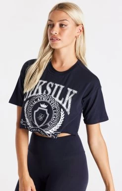 SikSilk Navy Varsity Cropped T-Shirt