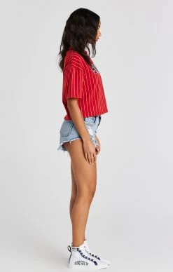 SikSilk Red Baseball Stripe T-Shirt -Style Zone Shop SSW 3925 4