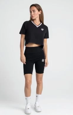 SikSilk Black Varsity V-Neck Crop T-Shirt -Style Zone Shop SSW 3933 4 19680826 ca91 4391 a5ad 4fed299424b5