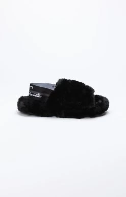 SikSilk Black Fluffy Slide Slipper