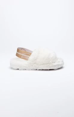 SikSilk White Fluffy Slide Slipper